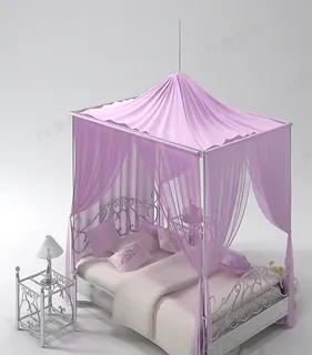 3D粉色纱帘双人床模型