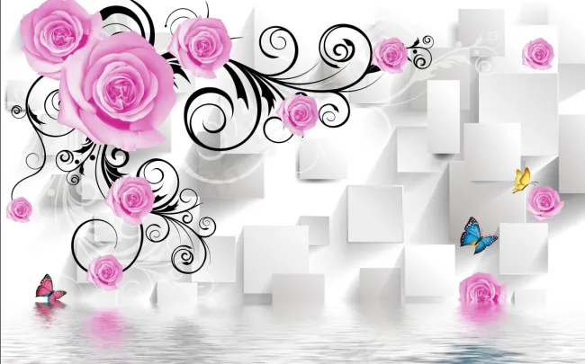 立体玫瑰花3D壁画(9072X5670(DPI:72))psd模版下载