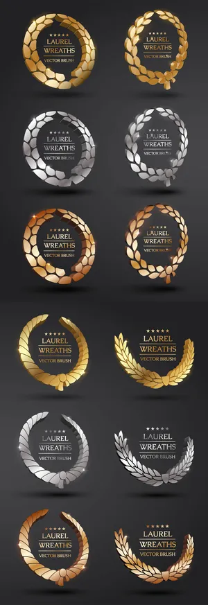 多款立体质感桂冠花环矢量素材