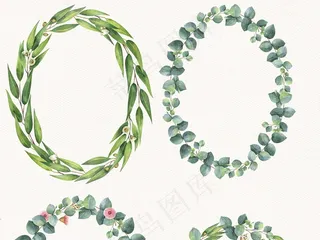 水彩花朵花卉花环花束婚庆免扣设计元...