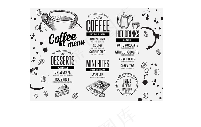 西餐厅流行美食线描手绘矢量图素材