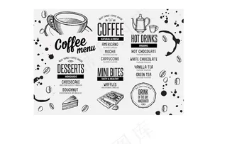 西餐厅流行美食线描手绘矢量图素材