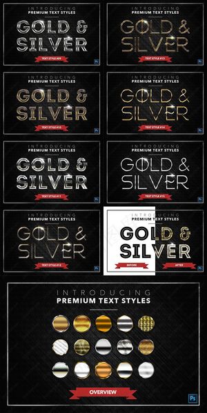 光感闪烁白银与黄金特效金属立体字P...