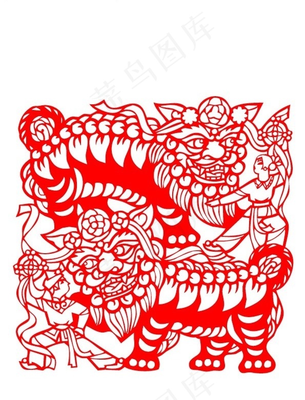民间艺术剪纸舞狮矢量图24ai矢量模版下载