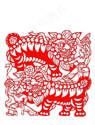 民间艺术剪纸舞狮矢量图24