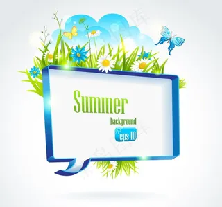 梦幻夏日绿草鲜花蝴蝶对话泡泡图片