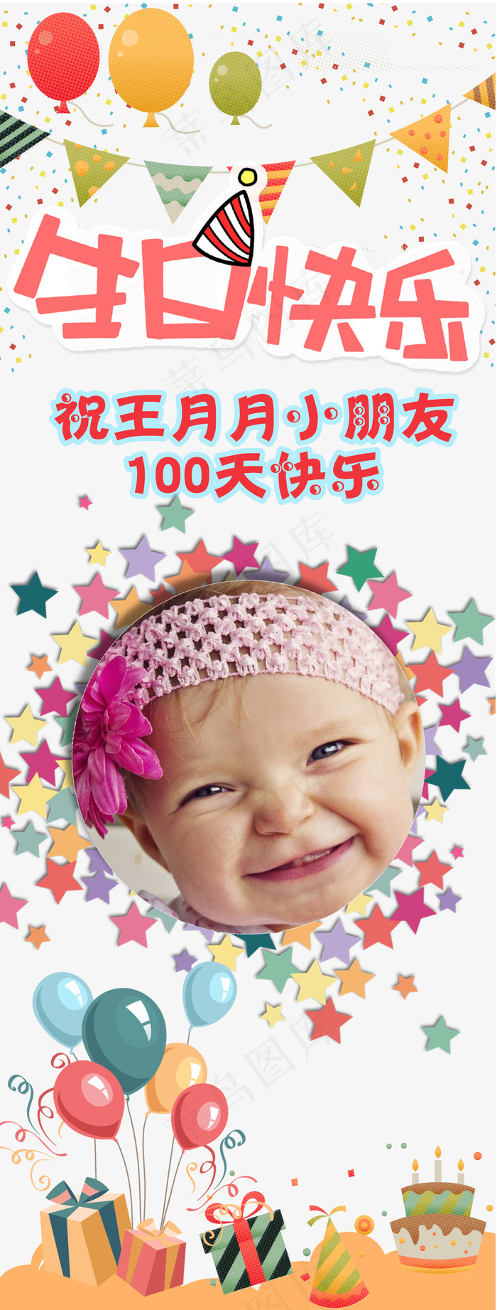 可爱卡通宝宝生日百天宴周岁展架(4724X12402(DPI:150))psd模版下载