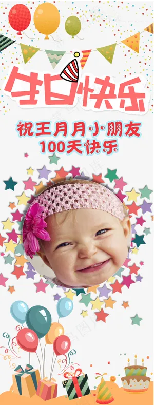 可爱卡通宝宝生日百天宴周岁展架