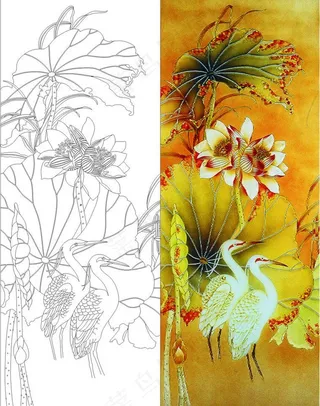 仙鹤荷花图图片