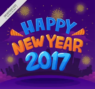 紫色背景烟花新年快乐
