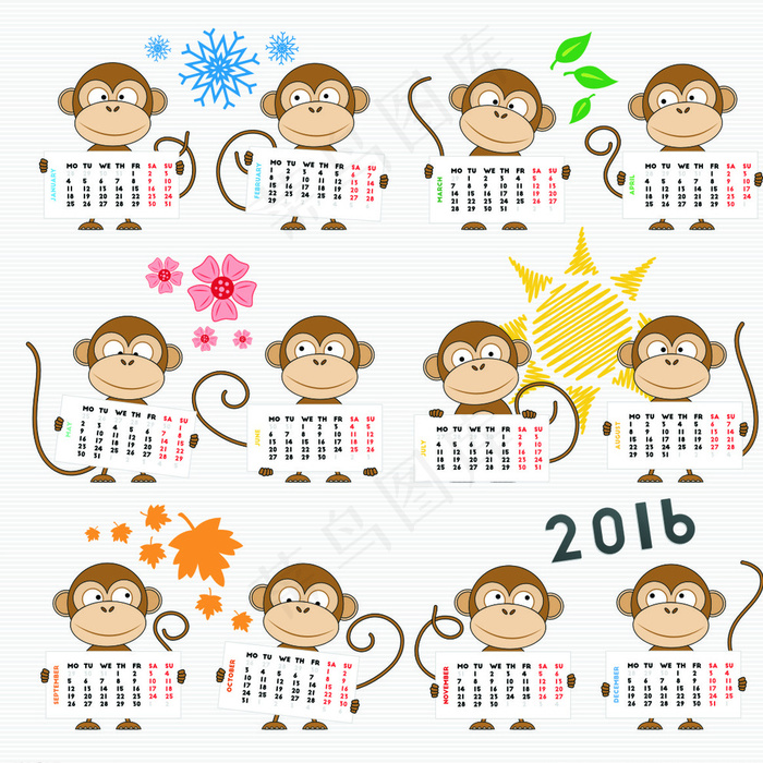 2016猴年年历图片cdr矢量模版下载