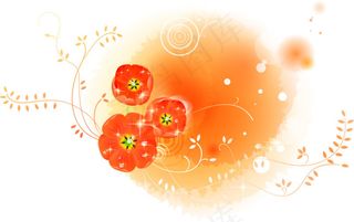 橙色背景衬红花枝叶图层