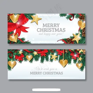 金色圣诞心型网站横幅矢量图