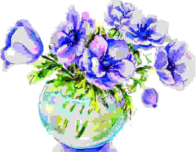 紫色水彩花朵 插花 矢量图