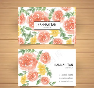彩绘花卉名片正反面矢量图