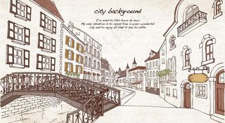 手绘街景psd分层图片