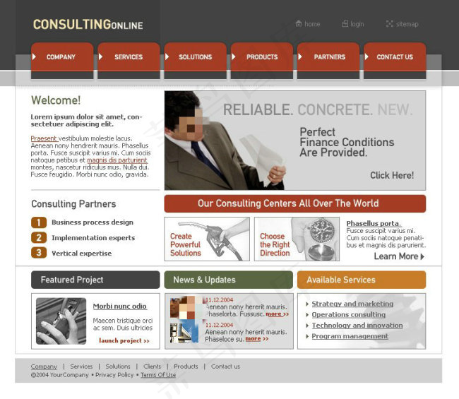 红色导航网站psd模板