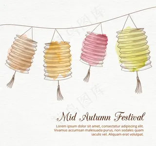 手绘灯笼装饰背景中秋节