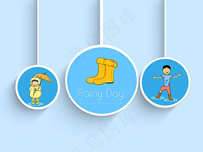 蓝色下雨标签设计eps,ai矢量模版下载