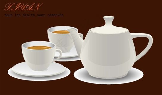 逼真效果茶壶茶碗矢量素材