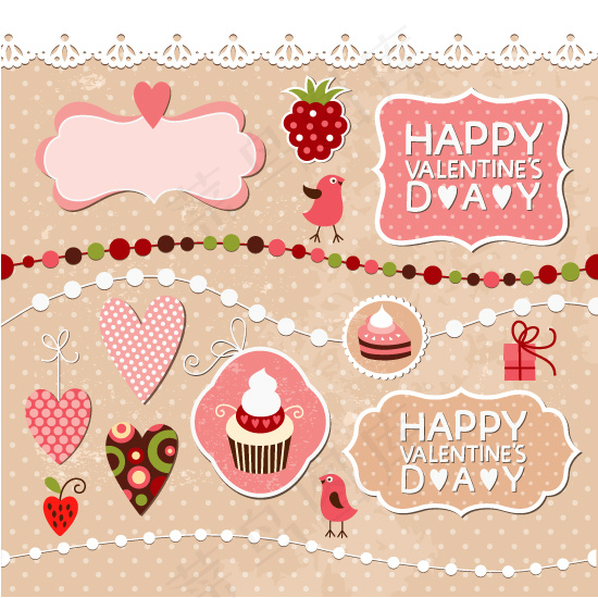 矢量浪漫情人节元素边框素材