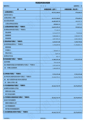 利润及利润分配表