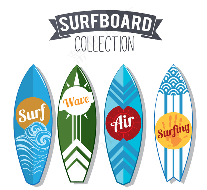 冲浪滑板矢量素材