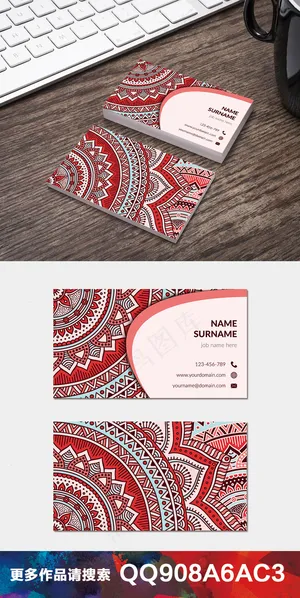 复古手绘水彩花纹民族名片卡片设计9...