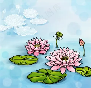 手绘荷花PSD分层素材