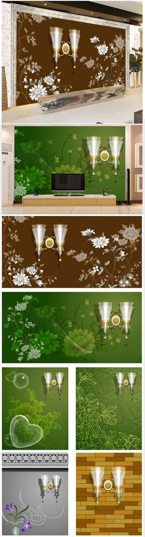 一套欧式花卉背景墙电视背景墙墙纸壁...