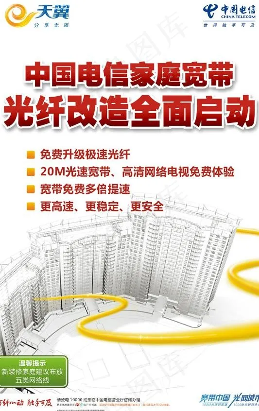 中国电信 光纤改造全面启动图片cdr矢量模版下载