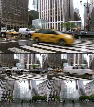 高清雨中街道汽车行人视频