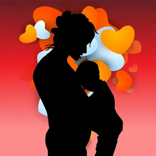 轮廓的母亲和她的孩子在红色的心形背...