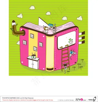 书籍自动机器人矢量插画ai高清源文...