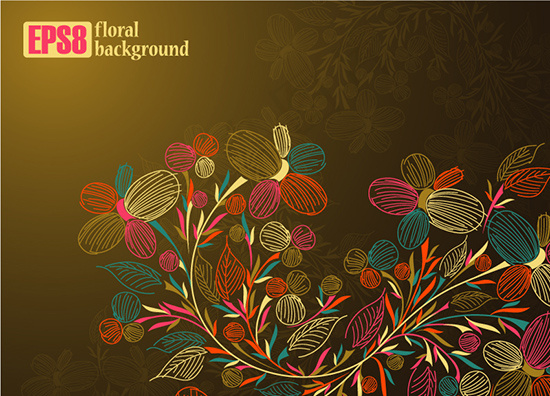 彩绘线稿花纹矢量图