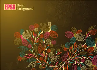 彩绘线稿花纹矢量图