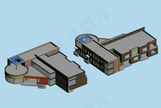 中间分隔式学校幼儿园3D模型图
