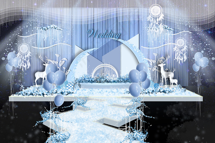 蓝白色梦幻小鹿捕梦网婚礼仪式区