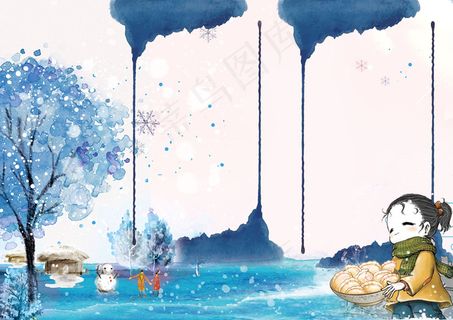 唯美水彩手绘风立冬节气小报