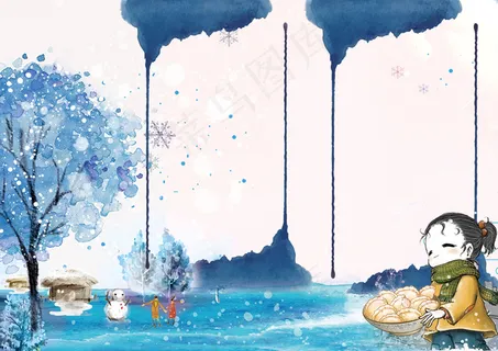 唯美水彩手绘风立冬节气小报