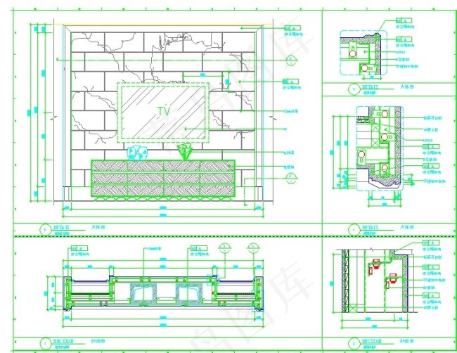 电视柜背景施工图纸