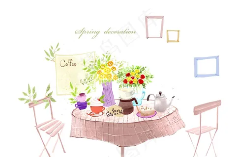 韩国家居餐桌插画PSD分层素 韩国家居餐桌插画PSD分层素