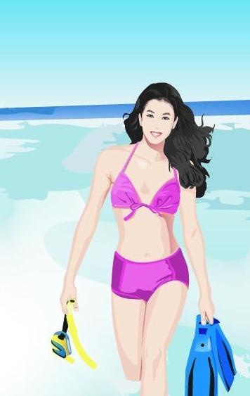 水中游泳归来的女性图片ai矢量模版下载
