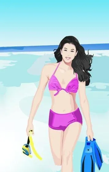 水中游泳归来的女性图片ai矢量模版下载