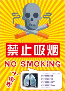 黄色卡通风珍爱生命请勿吸烟公益海报 