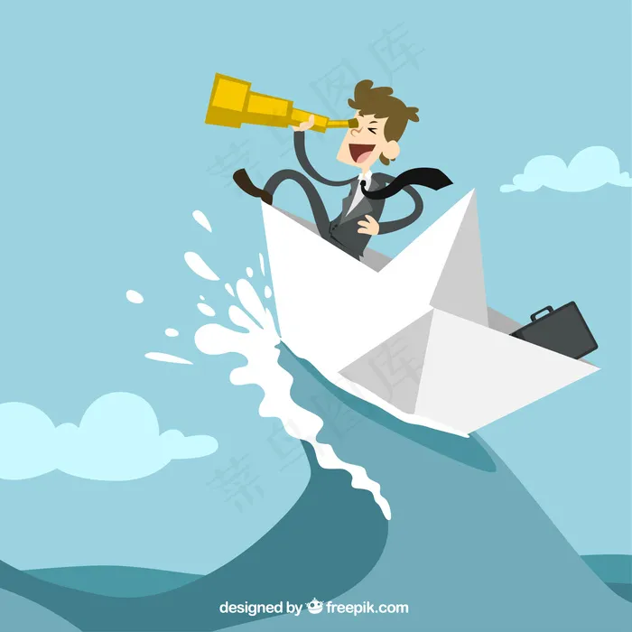 商人在纸船上ai矢量模版下载