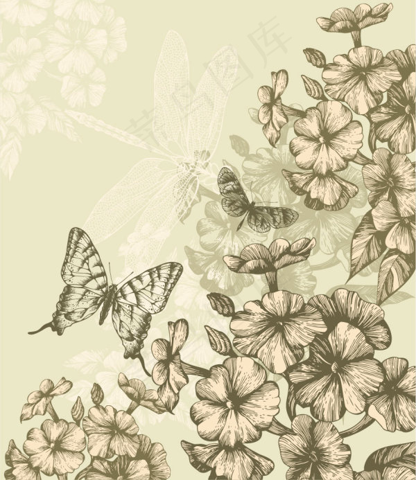 素描花卉图案画稿矢量素材