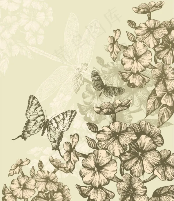 素描花卉图案画稿矢量素材
