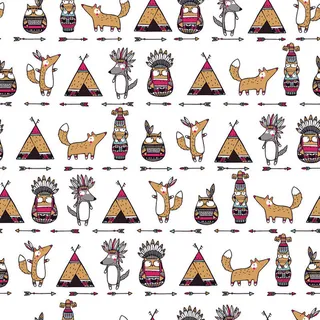 卡通可爱北欧童话梦幻儿童动物无缝平铺背景头像印刷矢量图片素材