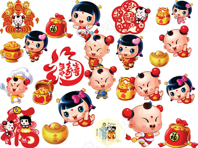 中国娃娃新年元素psd模版下载